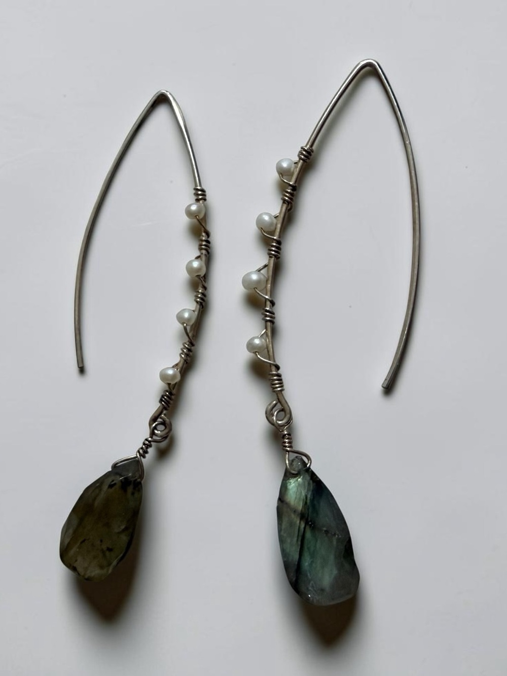 Labradorite Threader Earrings - Picture 5 of 7